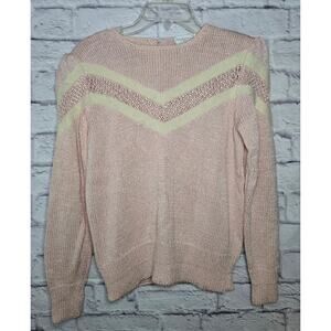 Vintage 80s Nordstrom pink cream pullover chevron coquette sweater Large.